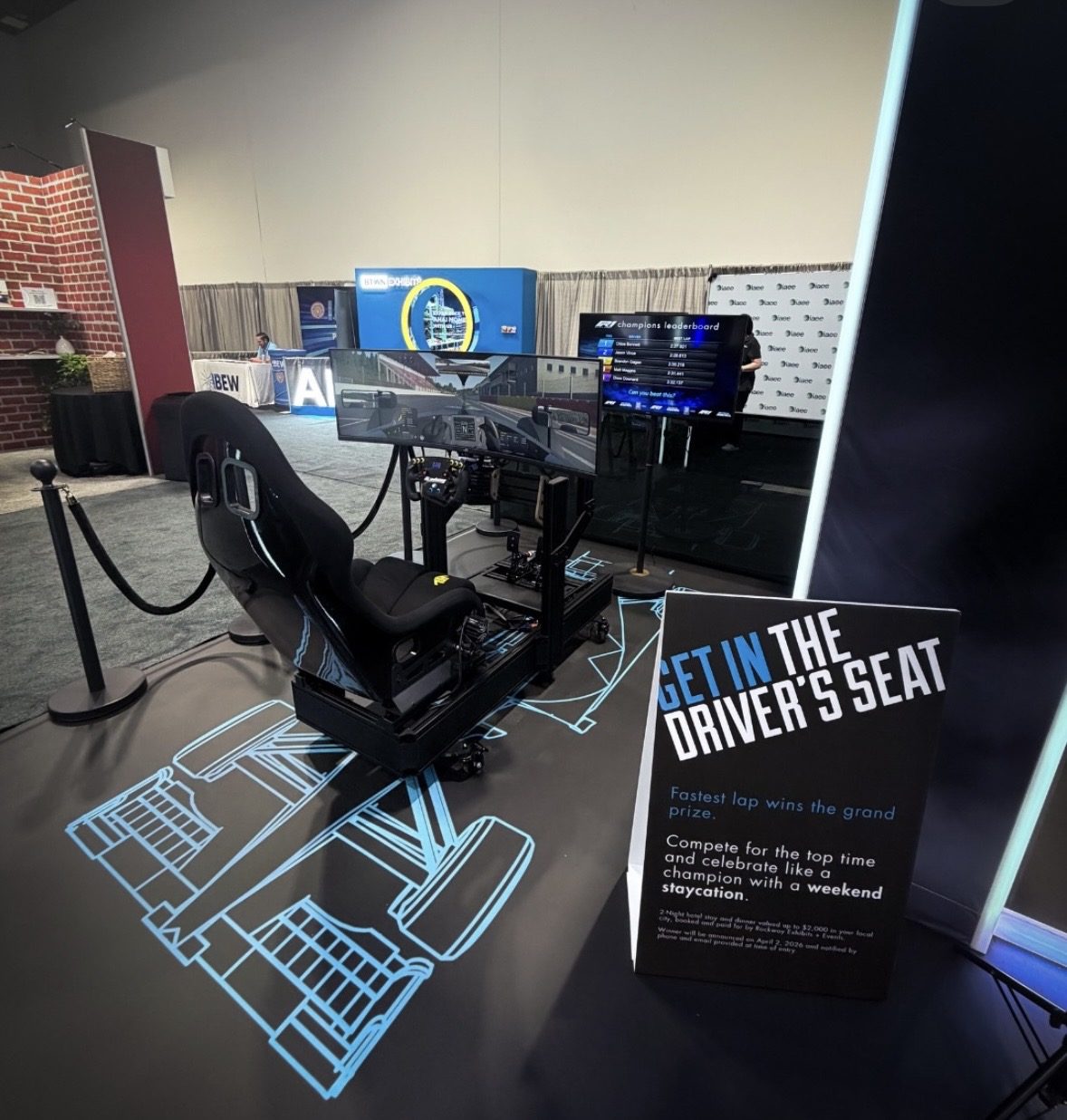 Champions leaderboard competition setup with branded floor graphics